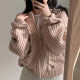 Korean chic autumn and winter all-match lazy wind round neck zipper linen pattern design loose long-sleeved knitted sweater jacket