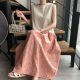 Korean chic summer retro round neck lace hook flower contrast color stitching design loose long vest dress women