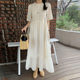 Korean chic summer French elegant round neck heavy industry lace embroidery design loose knee-length long dress female