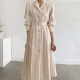 Korean chic autumn temperament elegant lapel single-row pearl buckle strap waist long-sleeved pleated suit dress