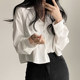 Liangliangjia simple temperament all-match polo collar single-breasted loose casual solid color long-sleeved short shirt top women