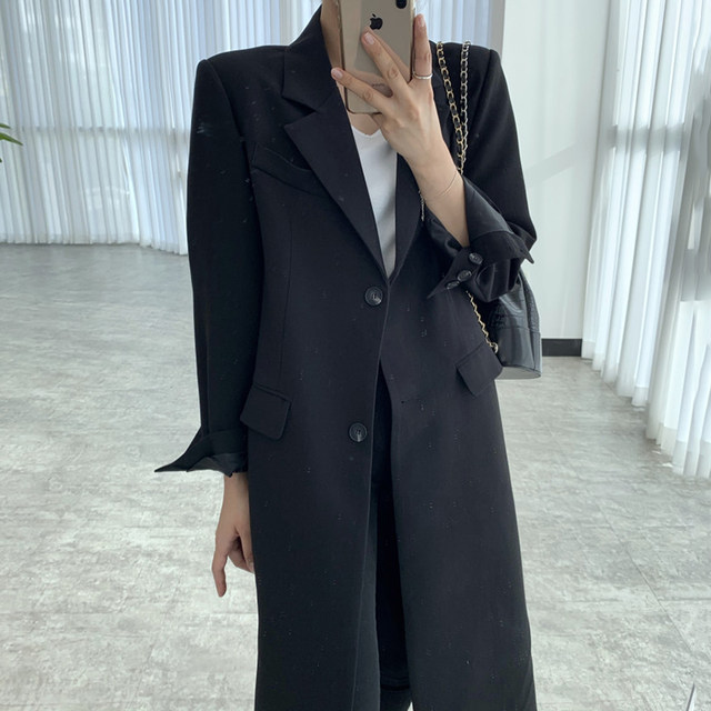 Korean chic autumn temperament lapel design two-button loose cardigan long-sleeved mid-length suit jacket women