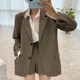 Korean chic spring French elegant lapel two button loose suit jacket + high waist wide leg trousers shorts