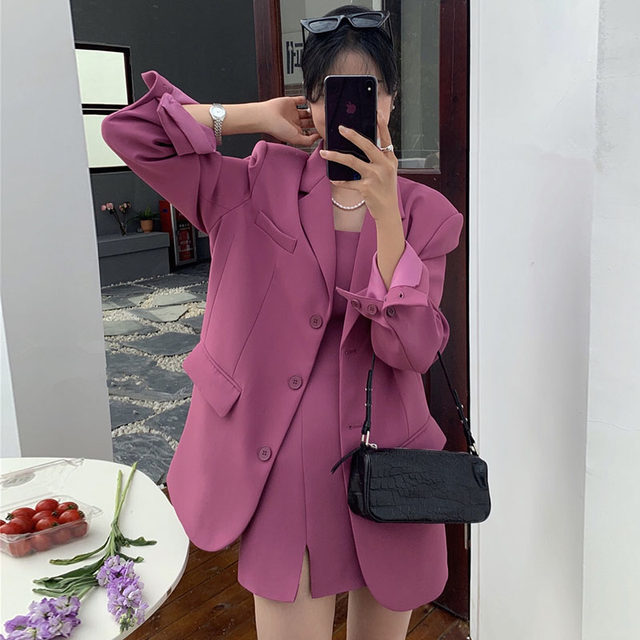 Korean chic spring French temperament lapel single-breasted loose all-match double pocket long-sleeved suit jacket women