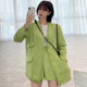 Korean chic temperament deep V-neck fringed multi-pocket jacket + high waist slim slit culottes suit women