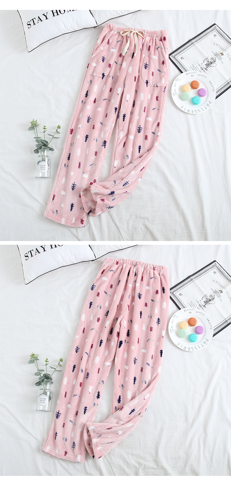 TTIITT / ba cây, quần ngủ, mùa thu đông của phụ nữ, flannel mới, ngọt ngào và thoải mái, dày, kích thước lớn, quần nhà, phụ nữ quần mặc nhà unisex