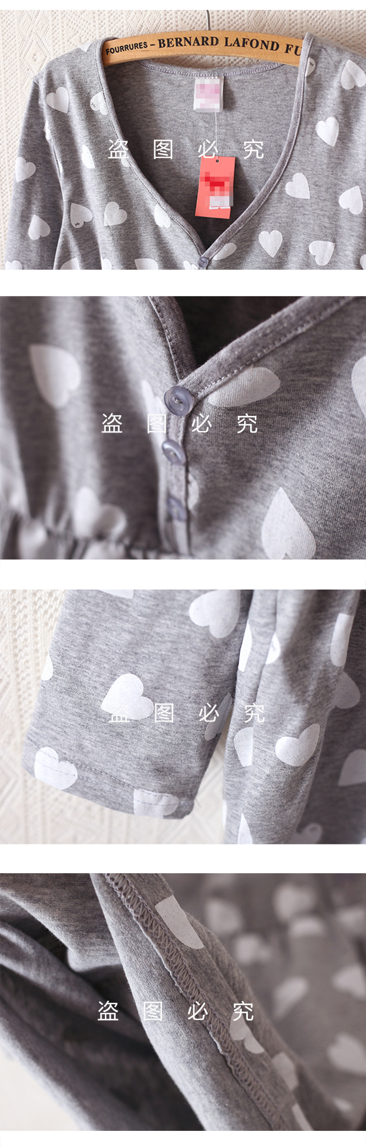 Giải phóng mặt bằng 40 bộ đồ ngủ nữ mùa xuân và mùa thu cotton in hình trái tim dài tay cổ chữ V dễ thương phục vụ nhà ngọt ngào đồ ngủ pijama