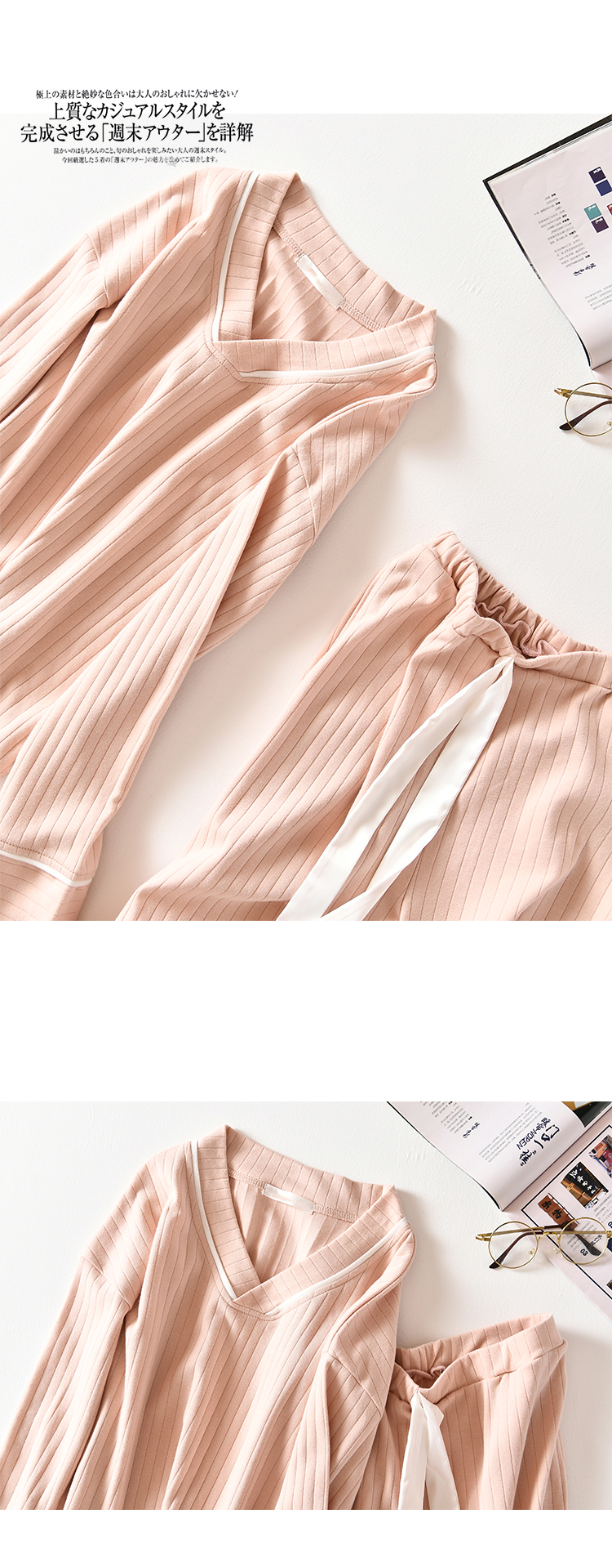 Cặp đôi đồ ngủ nữ mùa xuân và mùa thu dài tay phiên bản Hàn Quốc của áo cotton mới cổ chữ V sọc đơn giản nữ sọc nhà phục vụ nam đồ bộ ống suông