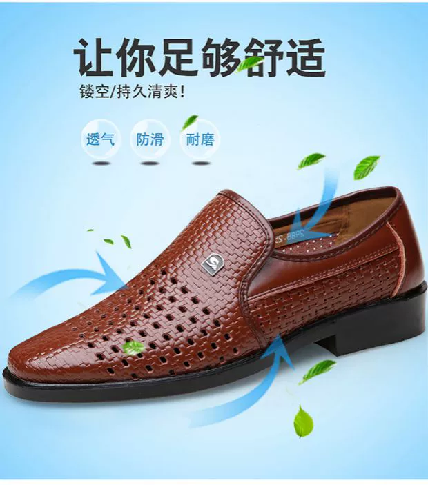 Mùa hè mới thoáng khí rỗng đáy mềm kinh doanh giày da nam trung niên tăng da thường dép nam - Sandal giày boot nam