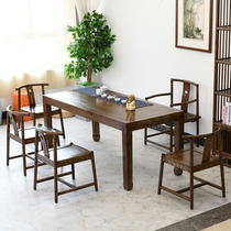 New Chinese tea table and chairs All solid wood tenon and mortise structure tea table simple tea table dining table and chairs combined with multipurpose office table and chairs