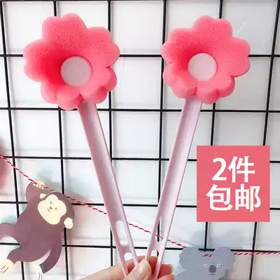 Daily single cherry blossom long handle Cup brush creative bottle brush wash cup artifact foreign trade cleaning brush sponge brush can be hung