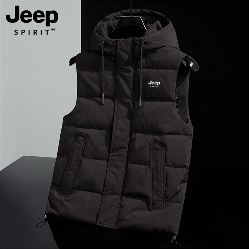 Jeep Jeep Spirit Lightweight down Vest Jacket for Men and Women, Winter Windproof and Warm Hooded Sleeveless Vest
