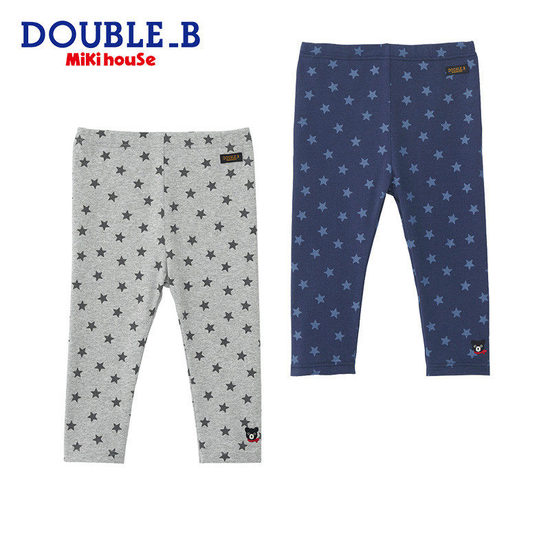 Elastic knit long pants Double_B small star printed inside lap pants male and female child spring and autumn long pants subset goods