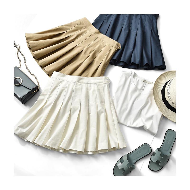 Self-leaving recommendation balance No more closed eye snatching full cotton pure color 100 lap high waist A character slim pleasanum skirt Short new