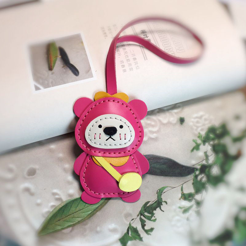 Hot-Selling Original Cowhide Backpack Bear Cartoon Car Keychain Bag Pendant Couple DIY Letter Charm Mini