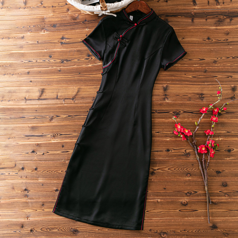 Black Qipao Woman Summer Improvement 2021 Summer new dress Temperament Style Retro Qipao Dress Women Dress