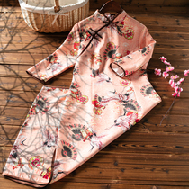 Young students cheongsam autumn new female slim sexy seven-point sleeve long dress improved retro fashion