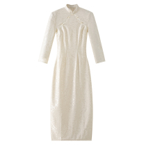 Beige flagrobe 2023 new young retro - style girl improved version of the dress spring seven - minute sleeves