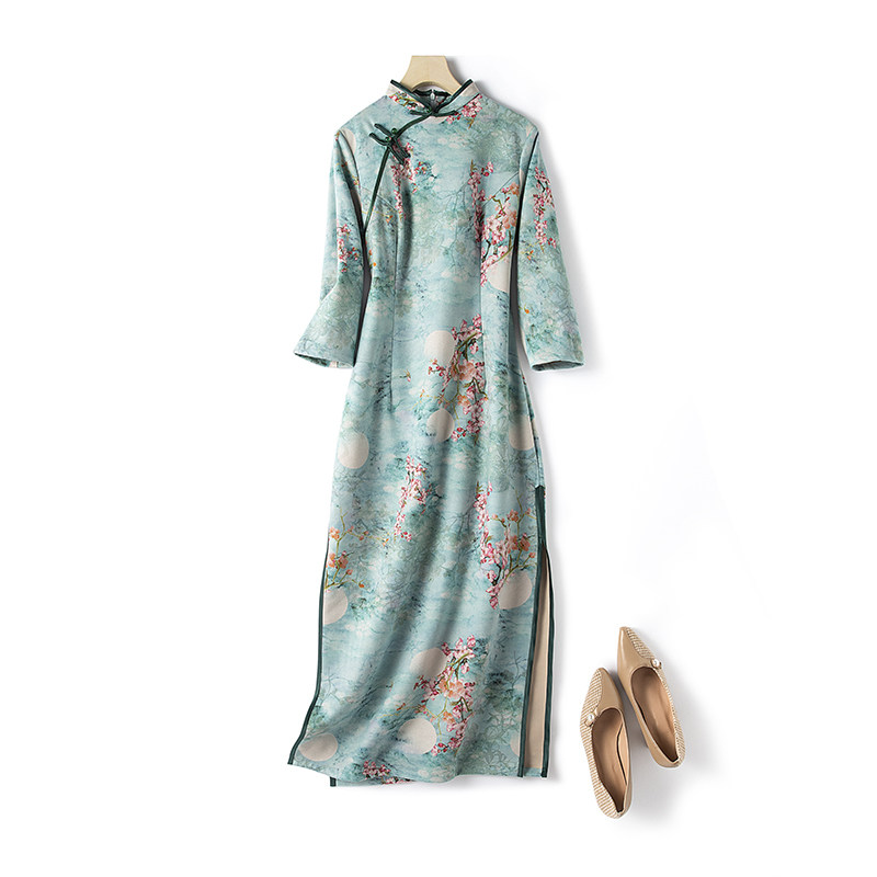 Qipao 2021 Models Improved Version of the Ocean Dress Retro and Improved Long Edition Young Girl China Wind Everyday Can Wear