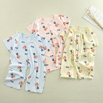 Baby short-sleeved one-piece childrens cotton clothes baby cardigan jumpsuit boys and girls spring and summer bag hip pants