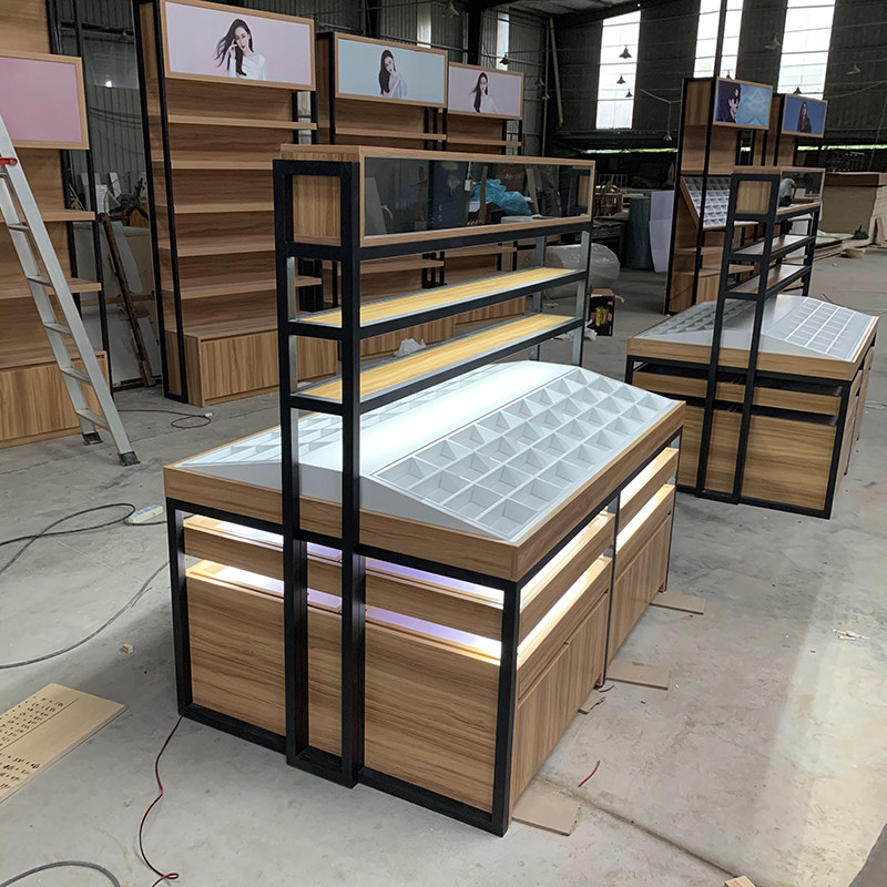 Sunglasses shop display cabinet wrought iron shelf multi-layer grid double-sided island display rack counter display cabinet customization