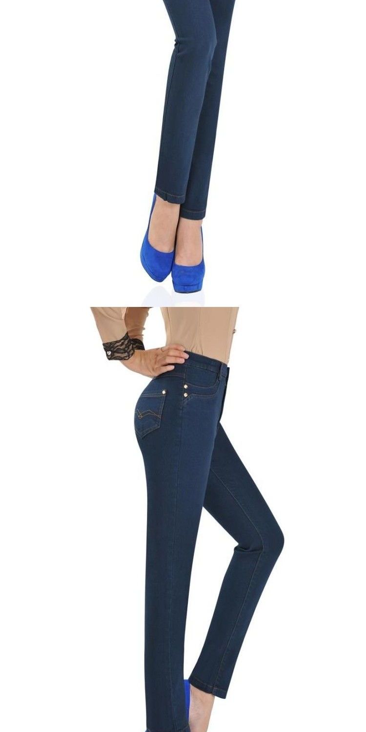 Mùa thu đông mới quần jeans trung niên quần nữ trung niên eo cao quần lọt khe cộng với quần nhung mẹ quần quần giả váy