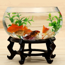 Glass fish tank round transparent large office creative living room naked tank desktop thickened glass drum tank goldfish tank