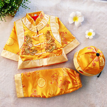 Childrens Tang dress Spring and Autumn yellow jacket Male baby catch year-old dress Baby 100-year-old suit Boy suit Chinese style