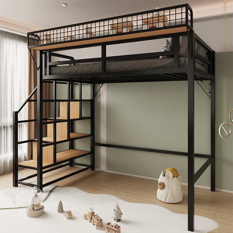 Iron Loft Bed Kidsren's Single Upper Duplex Second Floor Bed Space-Saving High and Low Bed Attic Bed Step Ladder Upper Bed and Lower Table Iron Loft Bed Kidsren's Single Upper Duplex Second Floor Bed Space-Saving High and Low Bed Attic Bed Step Ladder Upper Bed and Lower Table