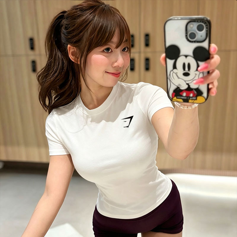 Gymshar Fitness Short-Sleeved Women's Shark Quick-Drying Outdoor Running Yoga T-Shirt Breathable Top High-Elastic Sports T-Shirt