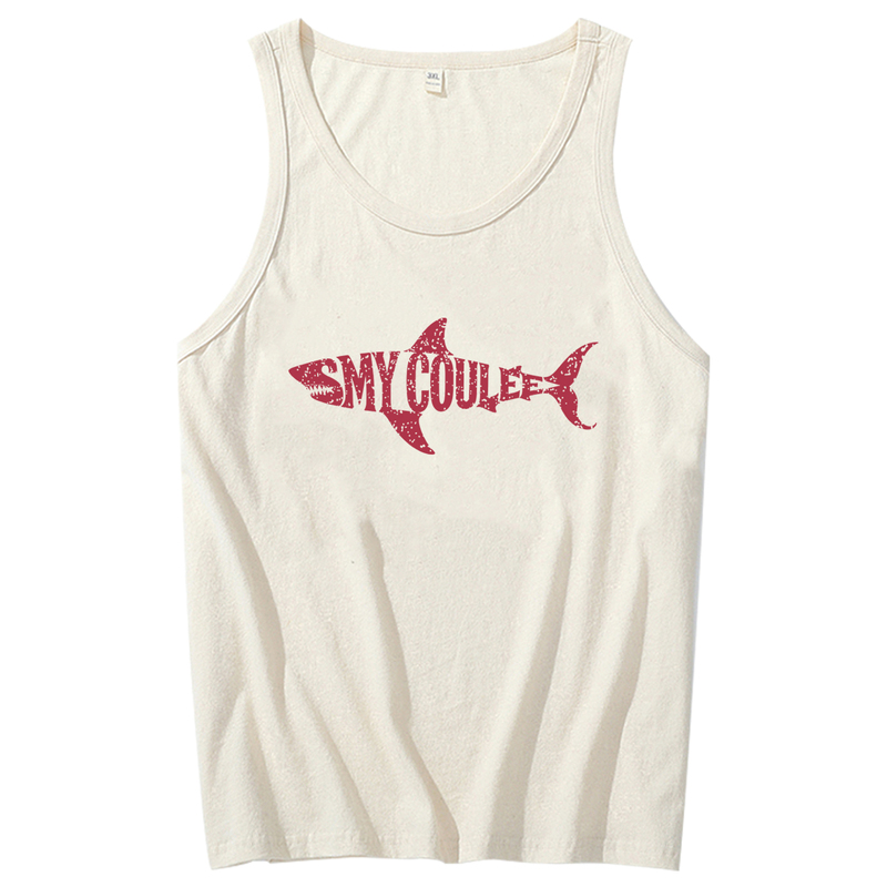 Amycoulee Shark Print Pure Cotton Sleeveless Vest Sports Loose Large Size Men's All-Cotton Inner Layering Shirt Amycoulee Shark Print Pure Cotton Sleeveless Vest Sports Loose Large Size Men's All-Cotton Inner Layering Shirt