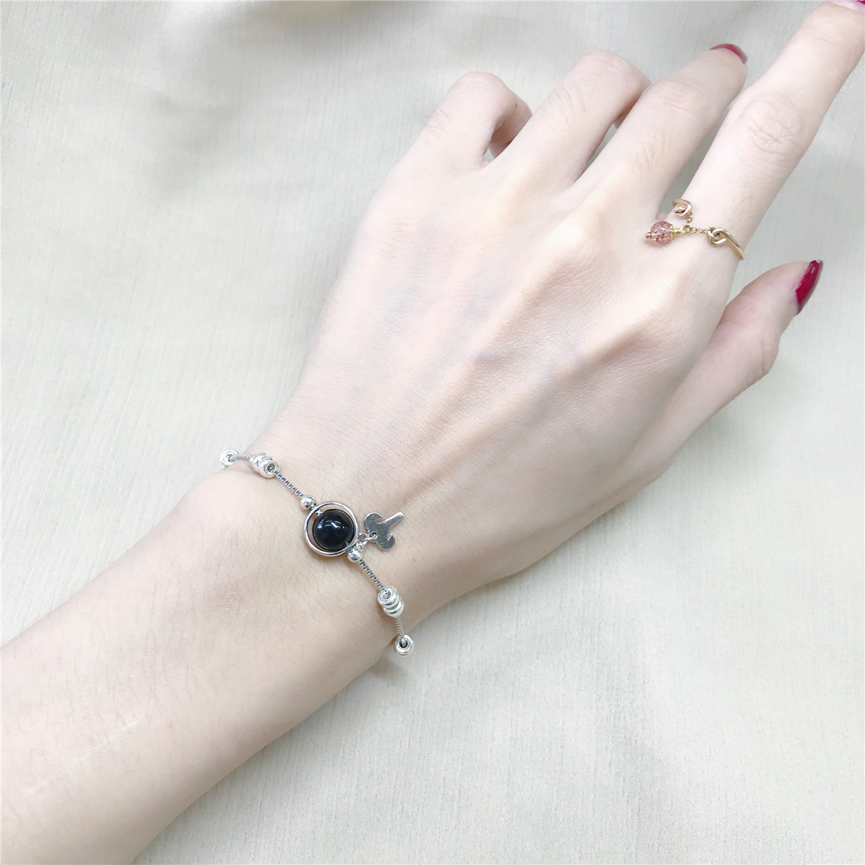 yn home Natural rainbow eye obsidian 925 sterling silver bracelet Female lucky evil transporter twelve constellations students
