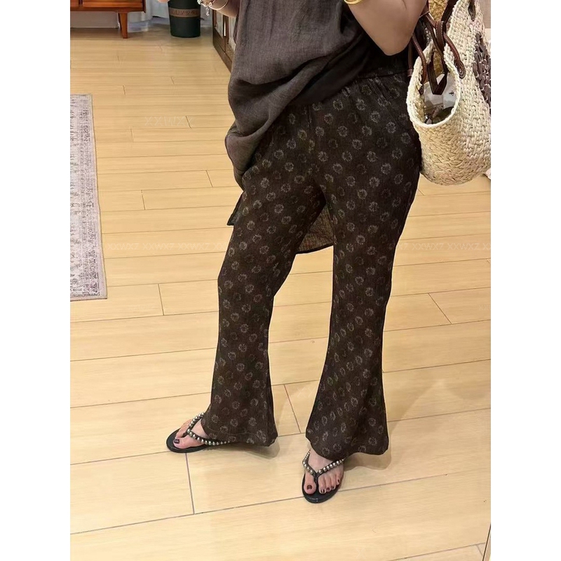 Korean Dongdaemun Summer New Fashion Thin Material Slimming Printed Gradient Flared Elastic Waist Cropped Pants Korean Dongdaemun Summer New Fashion Thin Material Slimming Printed Gradient Flared Elastic Waist Cropped Pants