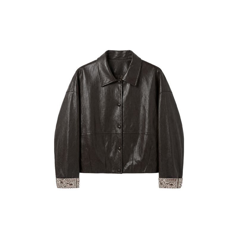 Korean Dongdaemun Early Autumn New Style Lanfeng Shandomeng Design Retro Color-Blocking Versatile Slimming Leather Jacket