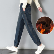 Tightness Waist Plus Suede Jeans Woman Autumn Winter Korean Edition Big Code High Waist Loose Kharen Trousers Thickened Warm Beam leggings cotton pants