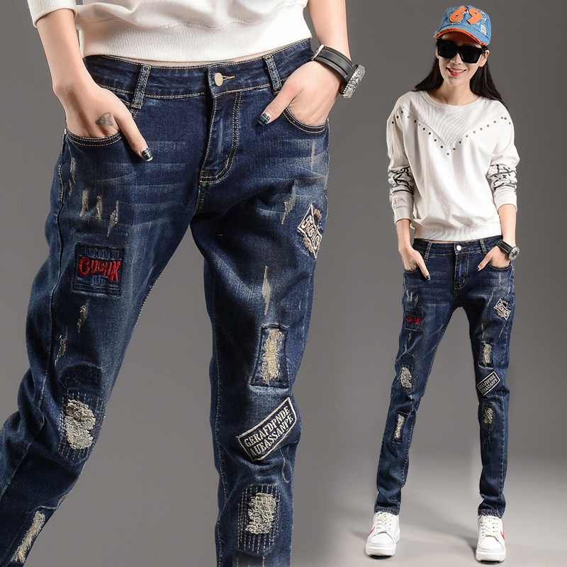 2022 New Jeans Women Plus Suede Hallen Trousers Student Nzk Patches Program Breaking Cave Beggars Pants Fat Mm Big Size Pants