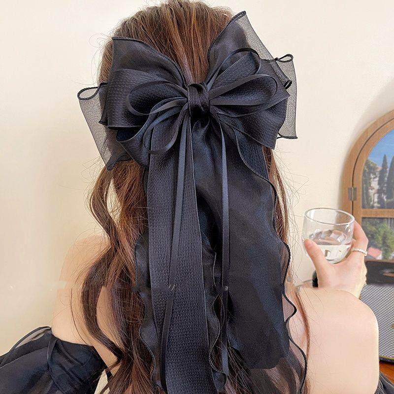 Super fairy-like girly bow ribbon hair clip, sweet ponytail spring clip, fashionable and high-value updo hair clip hair accessory