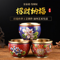 Old Beijing cloisonne bronze tire pinching silk enamel field polishing cylinder ornaments copper bowl for Buddha incense burner