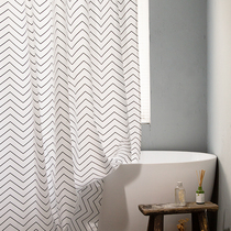 Muye modern simple Nordic storm wave striped shower curtain Bathroom waterproof partition curtain free hole installation