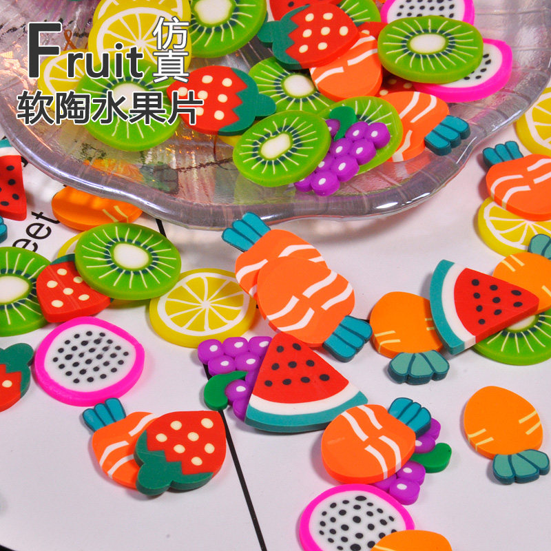 Simulation big number soft pottery fruit slice Diy decorative drop glue filling cream mobile phone protective shell hair clip earrings