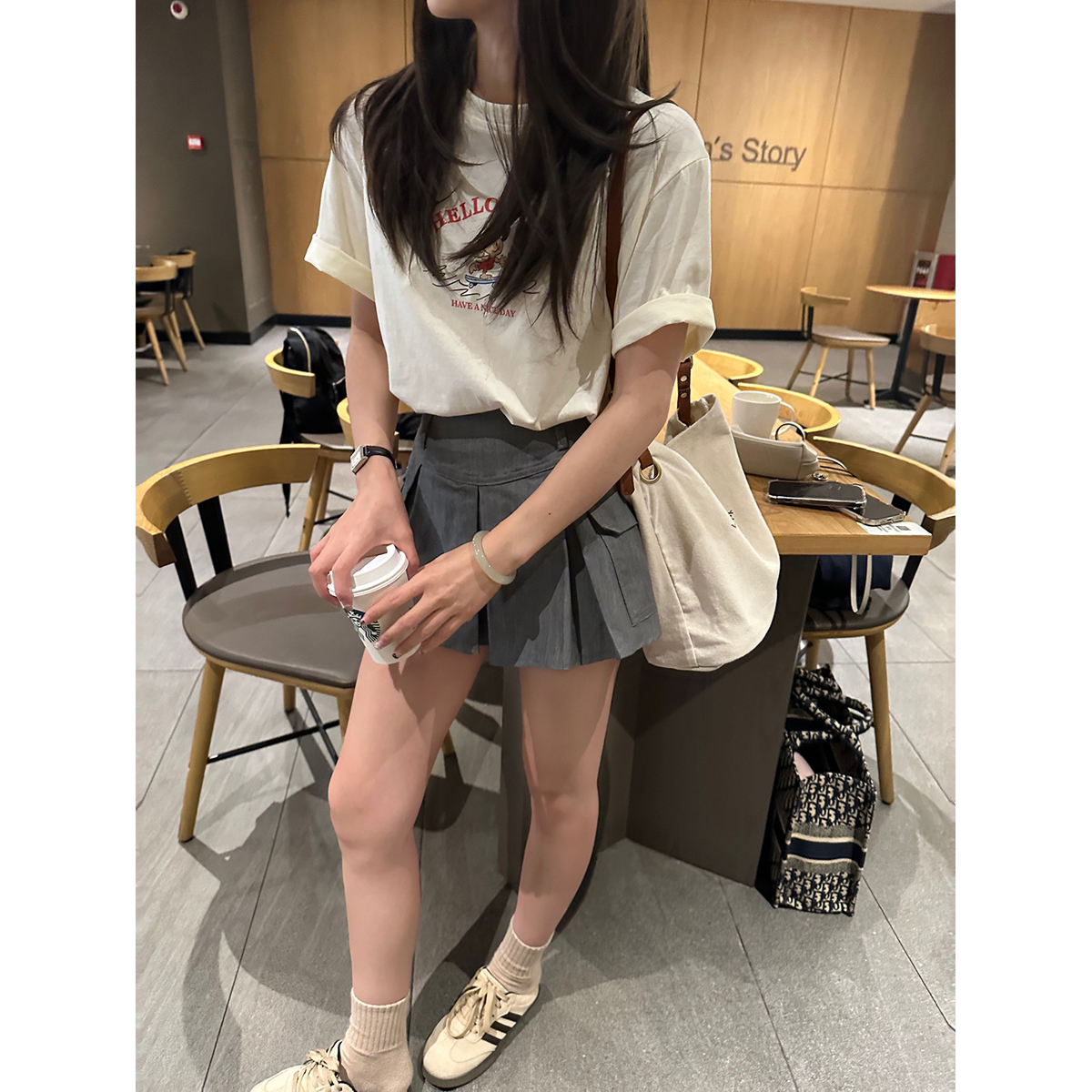 [Gofusis] 夏用レディースカレッジスタイルワークウェアプリーツスカート、オールマッチ、ニッチデザイン、カレッジショートスカート、Aラインスカート