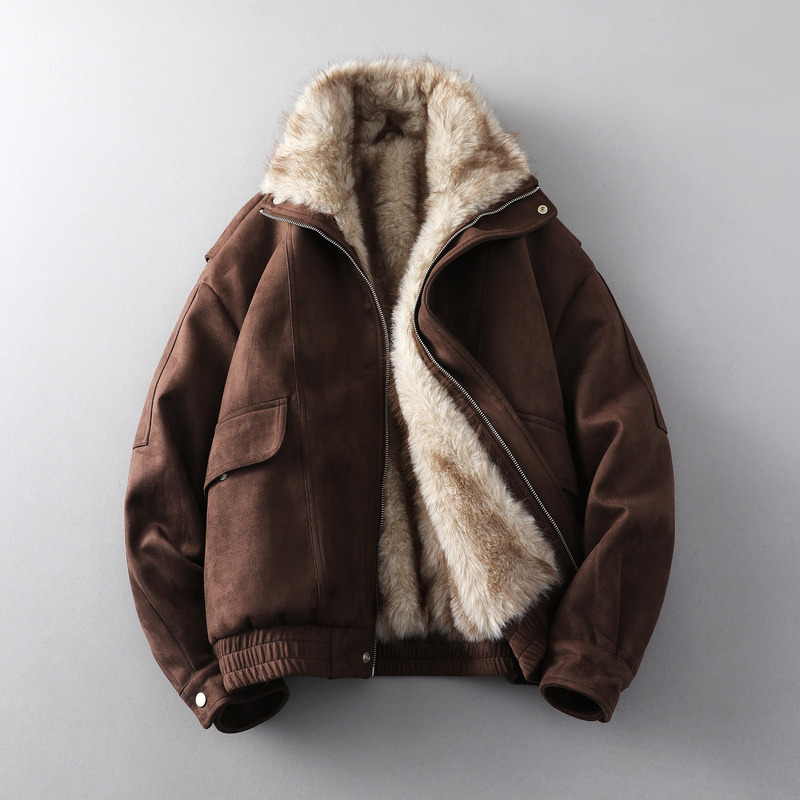 2025 New Winter Mountain Eagle Cotton Jacket with Fleece Lining, Thickened Casual Stand-Up Collar Winter Clothing, Warm Loose Leather Jacket for Men