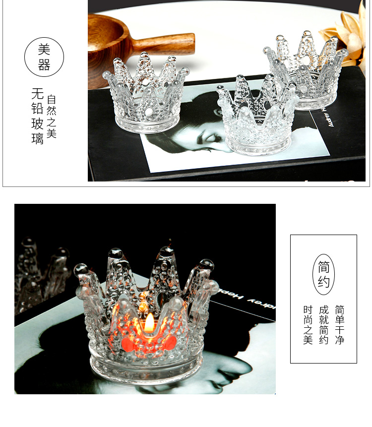 Bắc Âu sáng tạo nến trang trí nhà Châu Âu vương miện thủy tinh nến cốc nến giữ nến lãng mạn đạo cụ bữa tối - Trang trí nội thất dcor phòng ngủ chill