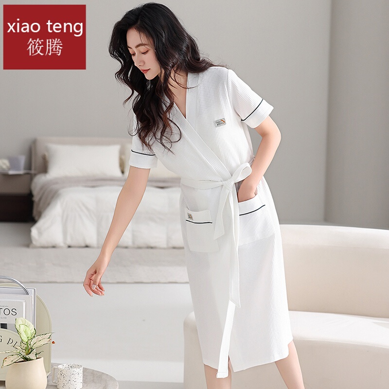 White Nightgown for Women, Summer Short-Sleeved Pajamas, One-Piece Women's Long Bathrobe, Pure Cotton, High-End, Sexy and Pure Desire Style