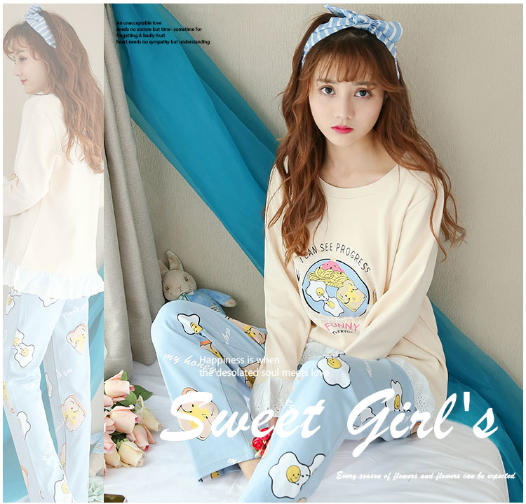 Bộ đồ ngủ nữ mùa thu và mùa đông cotton dài tay phiên bản Hàn Quốc của cô gái công chúa gió mùa thu sinh viên tươi có thể mặc một bộ đồ phục vụ tại nhà đồ ngủ hình thú