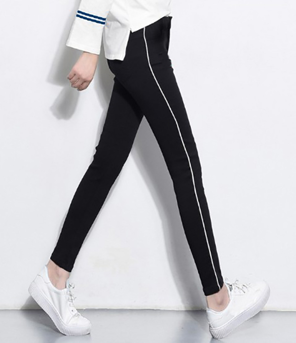 Mùa xuân và mùa thu dày quần legging thể thao màu trắng sọc dọc kéo dài dệt kim cotton đen chân chín quần quần ấm mùa đông phụ nữ