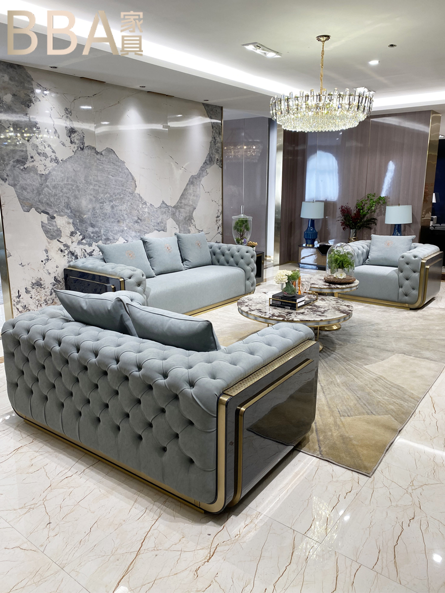 Ý nhẹ sang trọng khóa da mờ kết hợp ghế sofa biệt thự cao cấp hậu hiện đại phòng khách Sofa Bentley căn hộ lớn