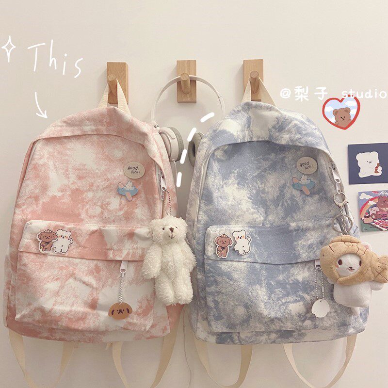 Hong Kong School Bag Female College Student Son Ensemble 100 Hitch Reguzal Dye Canvas Double Shoulder Bag Ins Day Department Junior High School Students