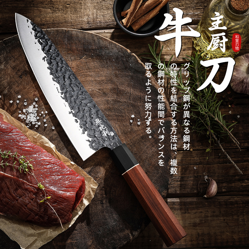 Western-Style Knife, Japanese-Style Beef Knife for Cutting Sashimi, Meat, Sushi, Fruit, Western-Style Kitchen Knife, Forged Chef's Knife