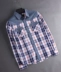 Dụng cụ rút sợi bông nhuộm tủ thanh niên nam nhiều túi denim khâu kẻ sọc áo sơ mi dài tay giản dị Áo